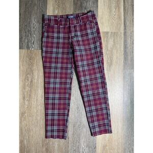 Old Navy Pixie Pants Womens 6 Regular Burgundy Plaid Mid Rise Slim Tapered Leg